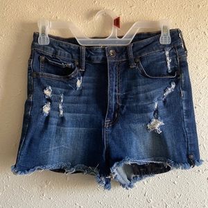 High Waist Dark Wash Ripped Shorts